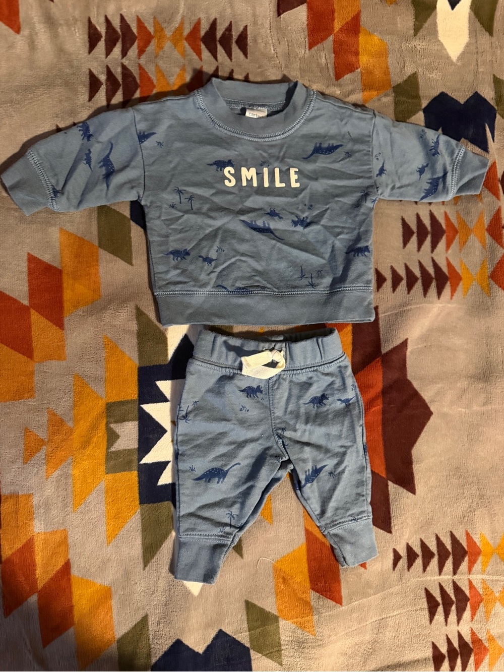 Carter's Blue 'SMILE' Dinosaur Sweatshirt & Jogger Set